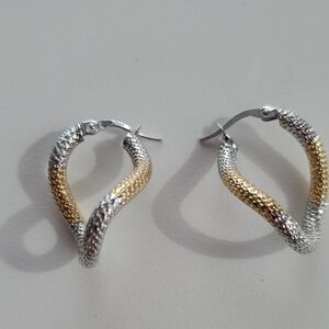 14k White and Yellow Gold Textured Loop Earrings